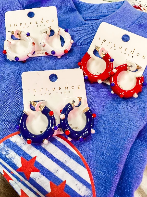 pearl drop earrings for women-Patriotic Mini Hoop Earrings- Red