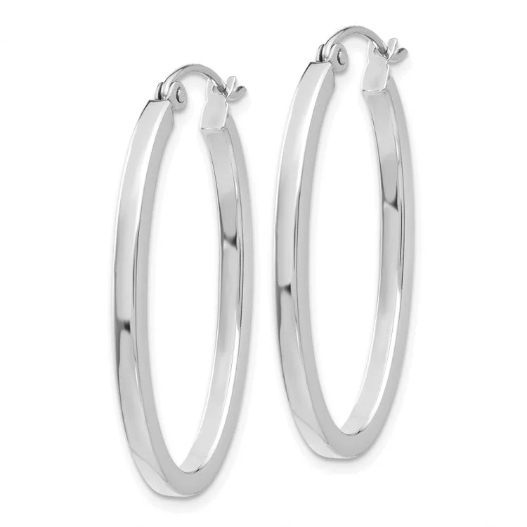 unique earrings for women-14k White Gold Oval Hoop Earrings