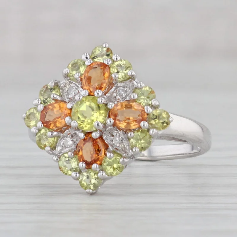 oval engagement rings for women-2.02ctw Tourmaline Mandarin Garnet Diamond Cluster Ring 14k White Gold Size 8