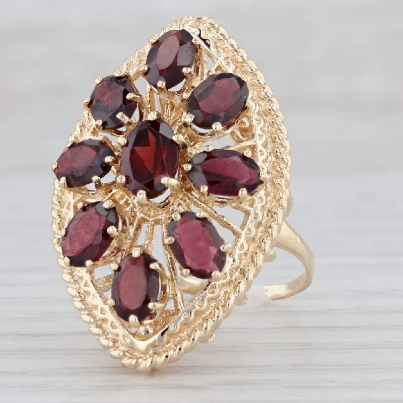 antique engagement rings for women-5.50ctw Garnet Cluster Cocktail Ring 14k Yellow Gold Size 6.5