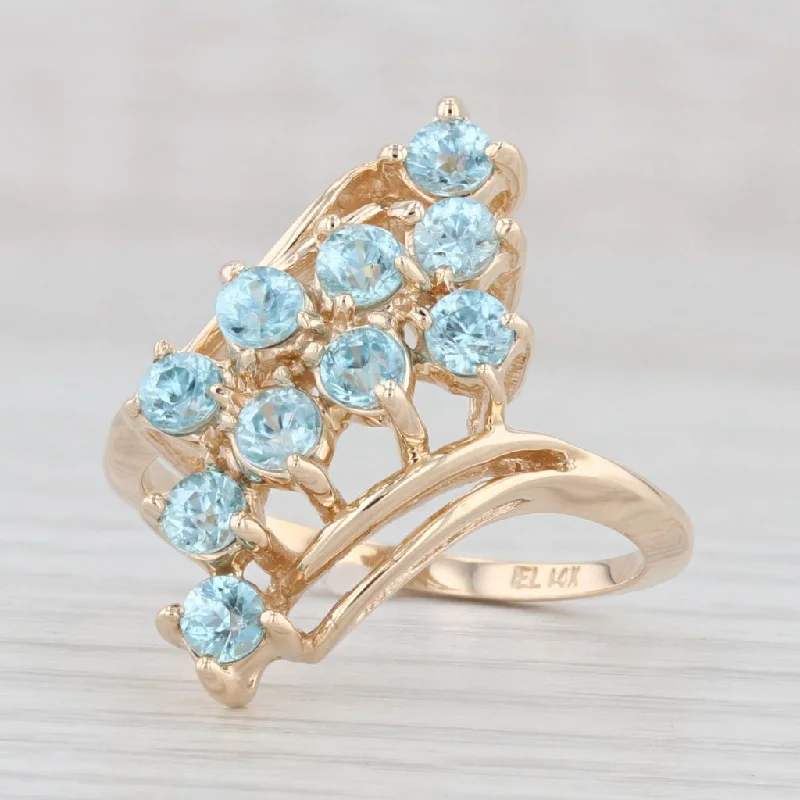 engagement rings with rose gold bands for women-1.40ctw Blue Zircon Cluster Ring 14k Yellow Gold Size 8 Cocktail Bypass