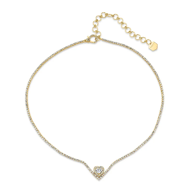 beaded necklaces for women-DIAMOND FLOATING HEART PAVE THREAD NECKLACE