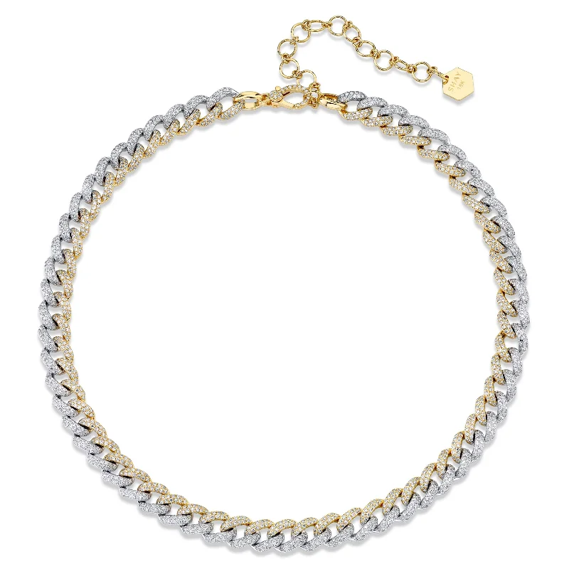 minimalist necklaces for women-READY TO SHIP DIAMOND MEDIUM TWO-TONE PAVE LINK CHOKER