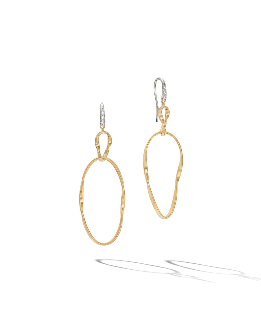 crystal earrings for women-18kt Yellow Gold and Diamond Marrakech Onde Collection Double Drop Hook Earring