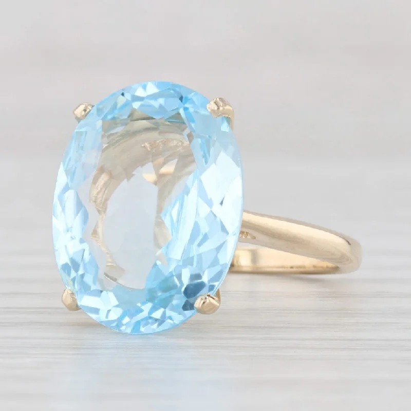 emerald-cut diamond engagement rings for women-9.41ct Oval Blue Topaz Solitaire Ring 14k Yellow Gold Size 6.5