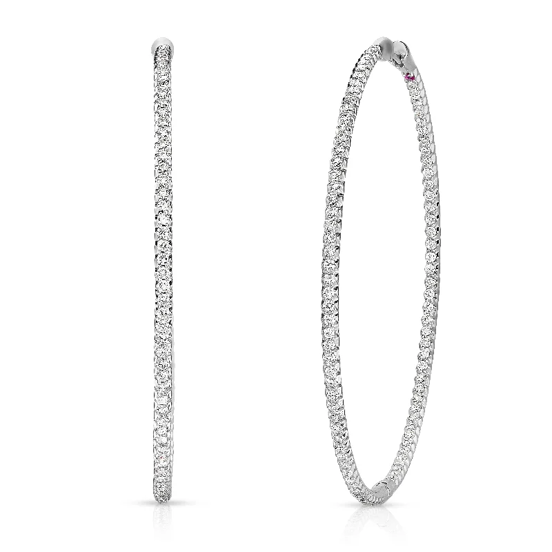 heart earrings for women-18kt White Gold Inside Out Pave Diamond Hoop Earrings