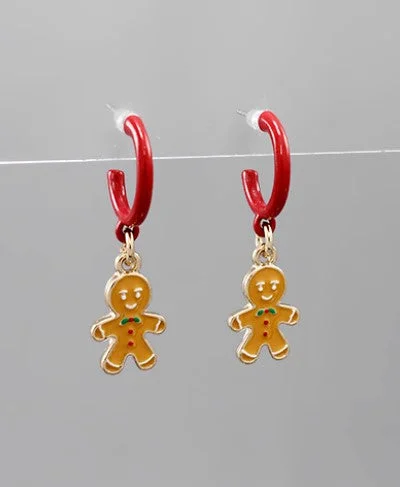 rose gold drop earrings for women-Gingerbread Man Huggie