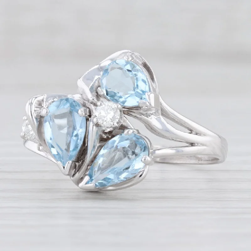 engagement rings for women with hidden diamonds-2.41ctw Aquamarine Diamond Cluster Ring 14k White Gold Size 9.75 Cocktail