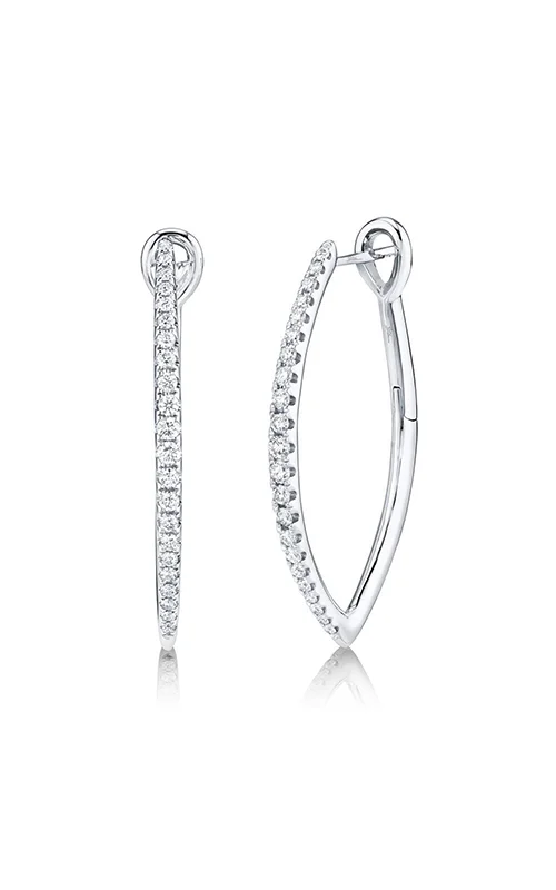 statement stud earrings for women-White Gold Diamond Pave Oval Hoop Earrings