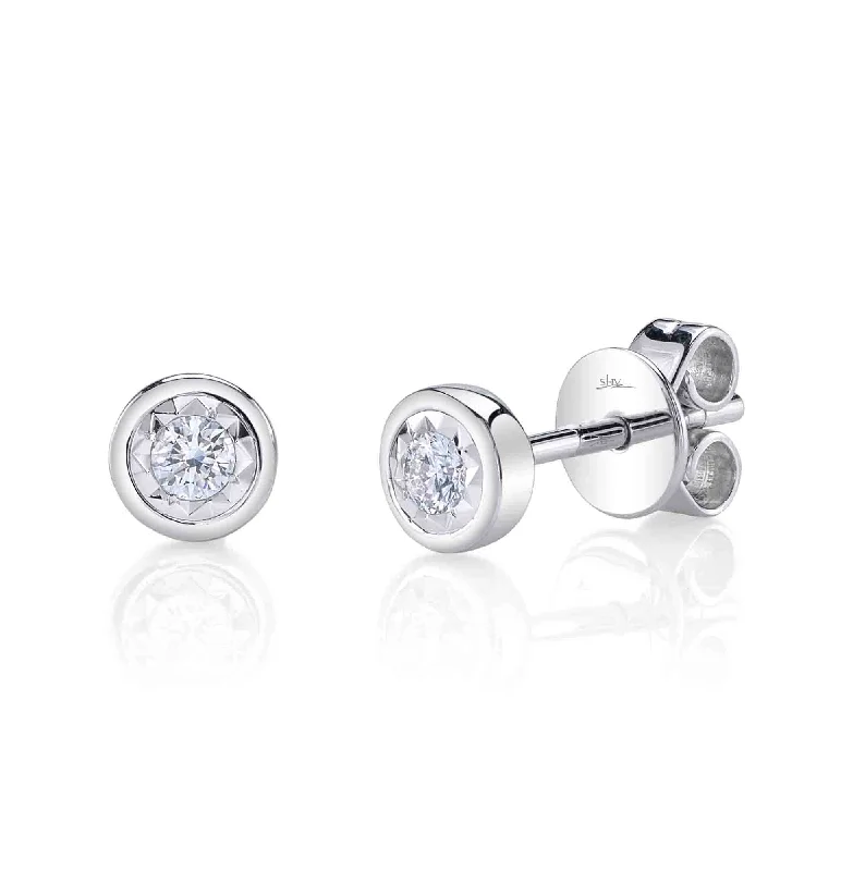 gemstone stud earrings for women-White Gold Diamond Bezel Stella Stud Earring