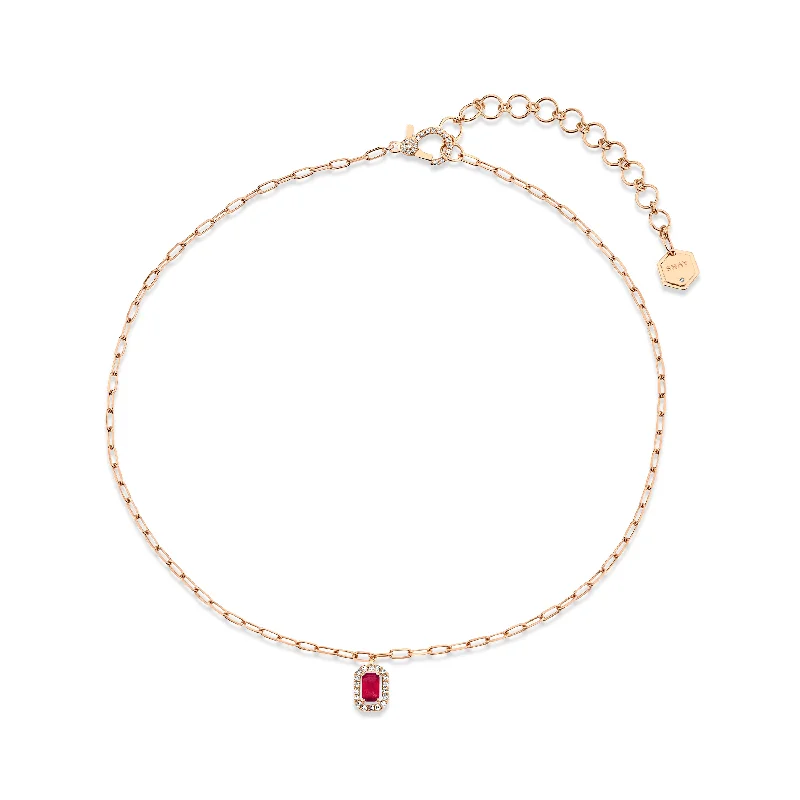 beaded necklaces for women-MINI ME DIAMOND & RUBY HALO DROP PENDANT