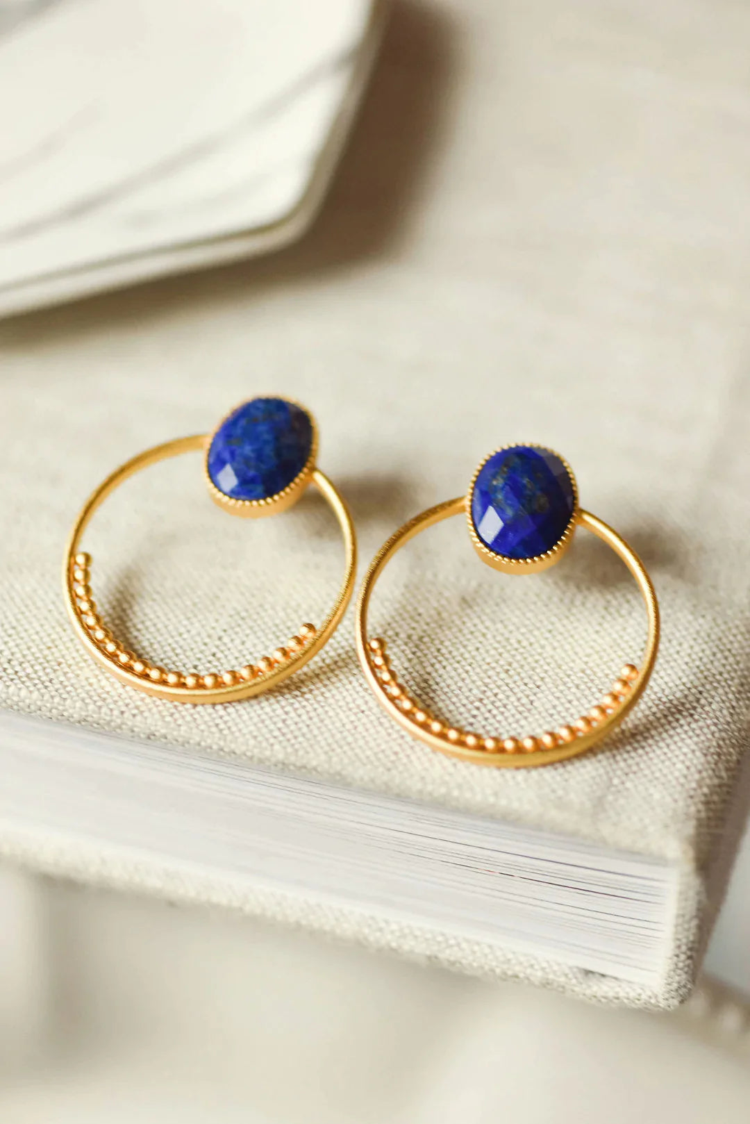 everyday earrings for women-Tatum James- Melissa Forward Facing Hoop- Blue Lapis