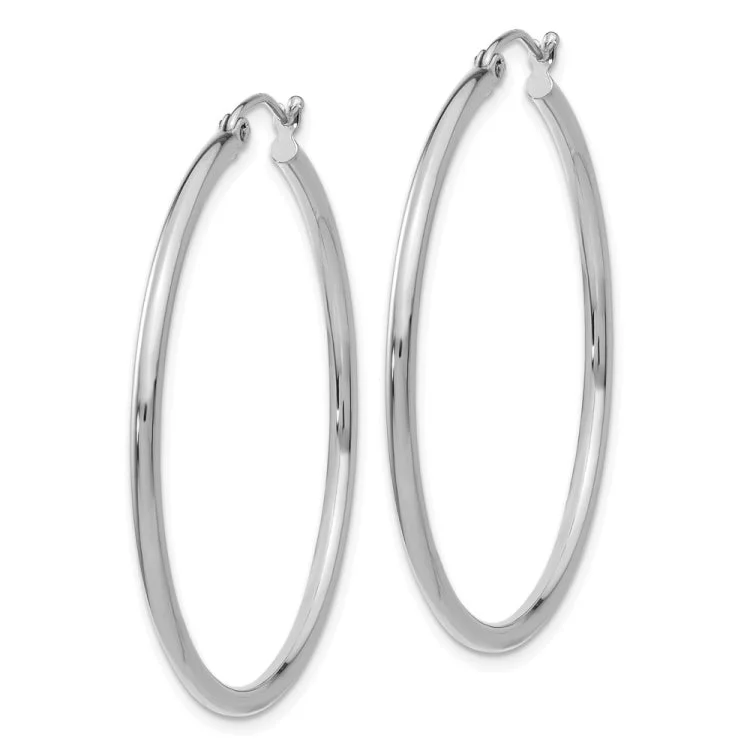 colorful gemstone earrings for women-14k White Gold Polished 2x40mm Tube Hoop Earrings