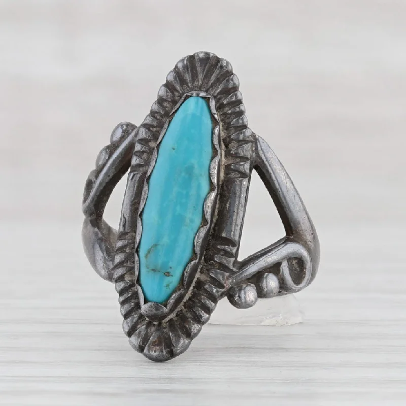 eco-friendly engagement rings for women-Vintage Native American Turquoise Ring Sterling Silver Size 5 Bell Trading