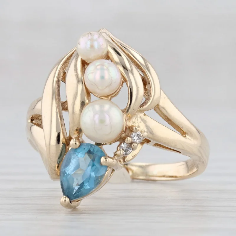 vintage-inspired engagement rings for women-Topaz Cultured Pearl Diamond Cocktail Ring 14k Yellow Gold Size 8