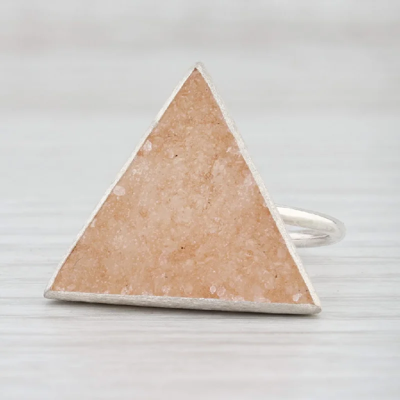 pear-shaped engagement rings for women-New Nina Nguyen Trio Sand Druzy Quartz Triangle Ring Sterling Silver Size 7.25