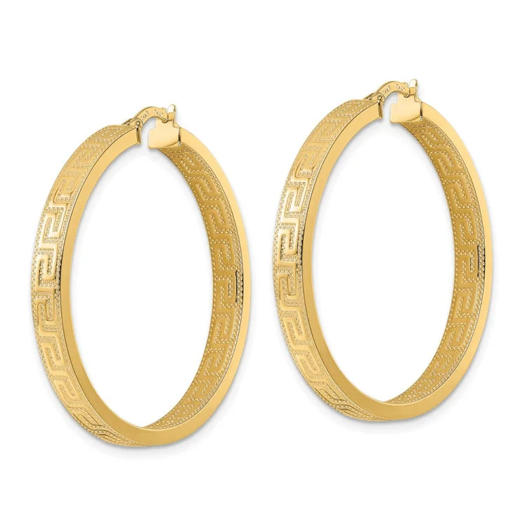 silver earrings for women-14K Greek Key Hoop Earrings