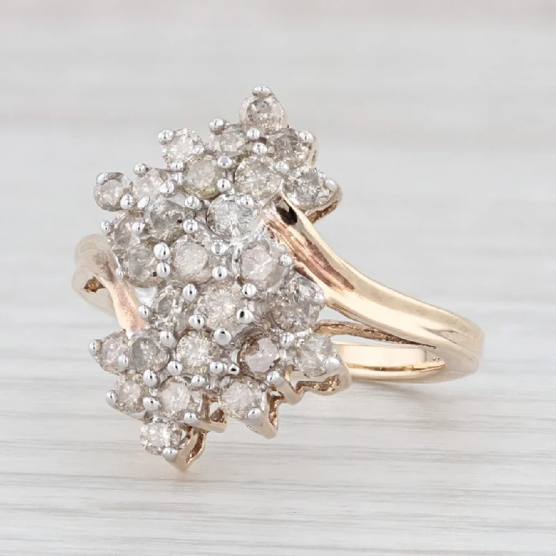 engagement rings with matching wedding bands for women-1.25ctw Diamond Cluster Bypass Ring 10k Yellow Gold Size 7.25 Cocktail