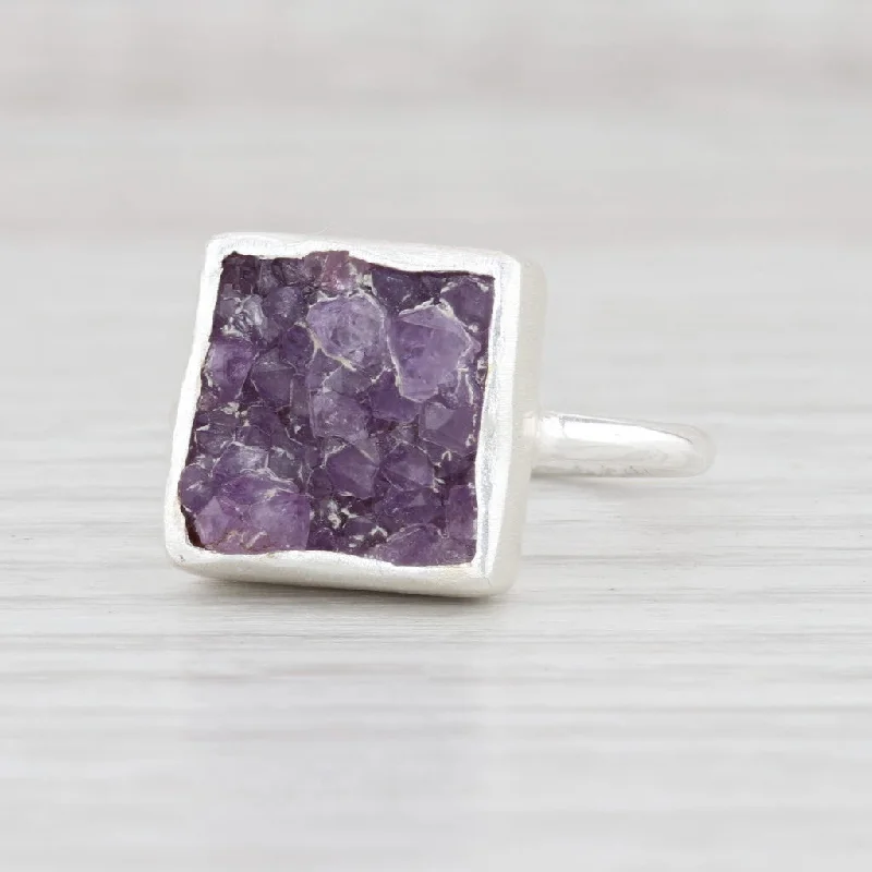 gemstone engagement rings for women-New Nina Nguyen Amethyst Druzy Ring Sterling Silver Size 7 Statement