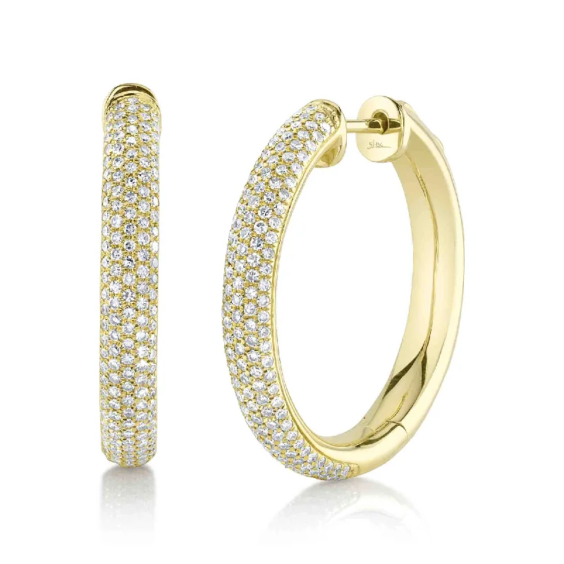 flower stud earrings for women-Yellow Gold Diamond Pave Hoop Earrings