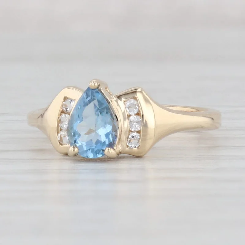 custom made engagement rings for women-0.72ctw Pear Aquamarine Topaz Ring 14k Yellow Gold Size 7 March Birthstone