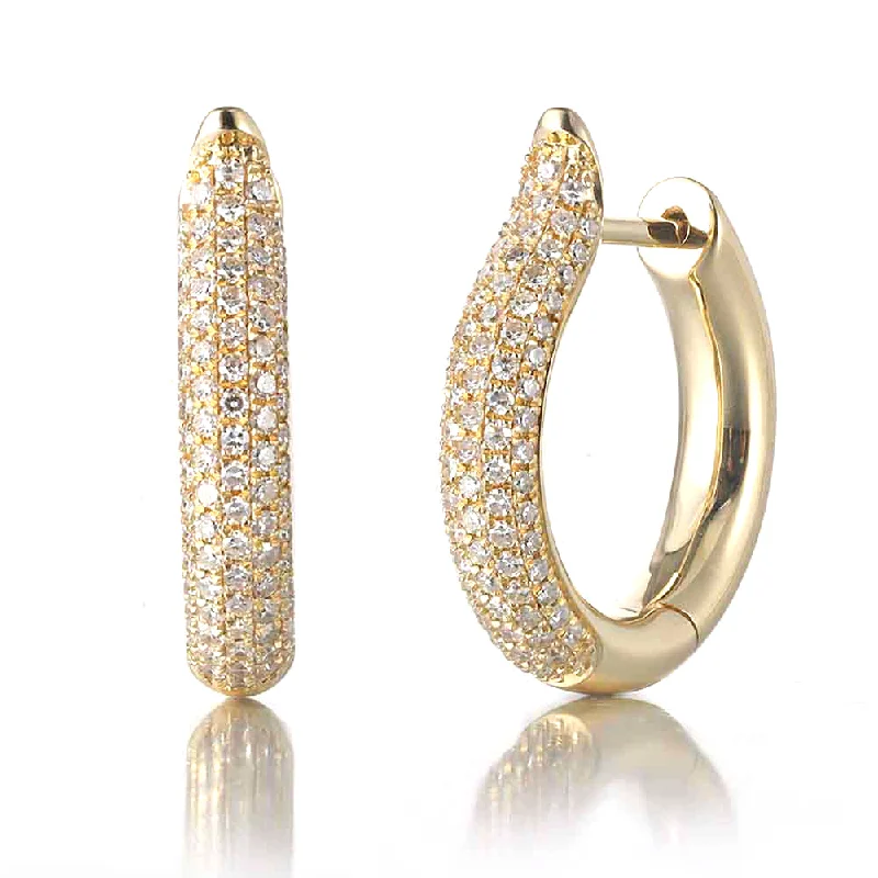 sparkly earrings for women-Yellow Gold Diamond Pave Hoop Earrings