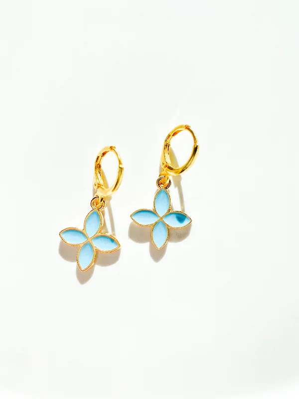 ear cuff earrings for women-Clover Huggie Earrings - Blue