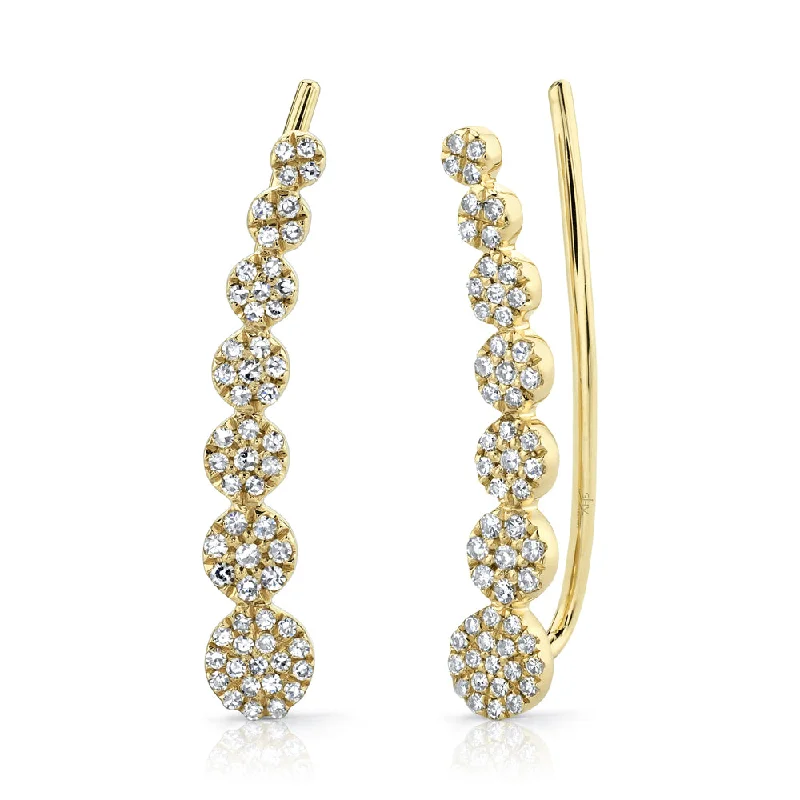 birthstone earrings for women-Yellow Gold Diamond Pave Crawler Earring