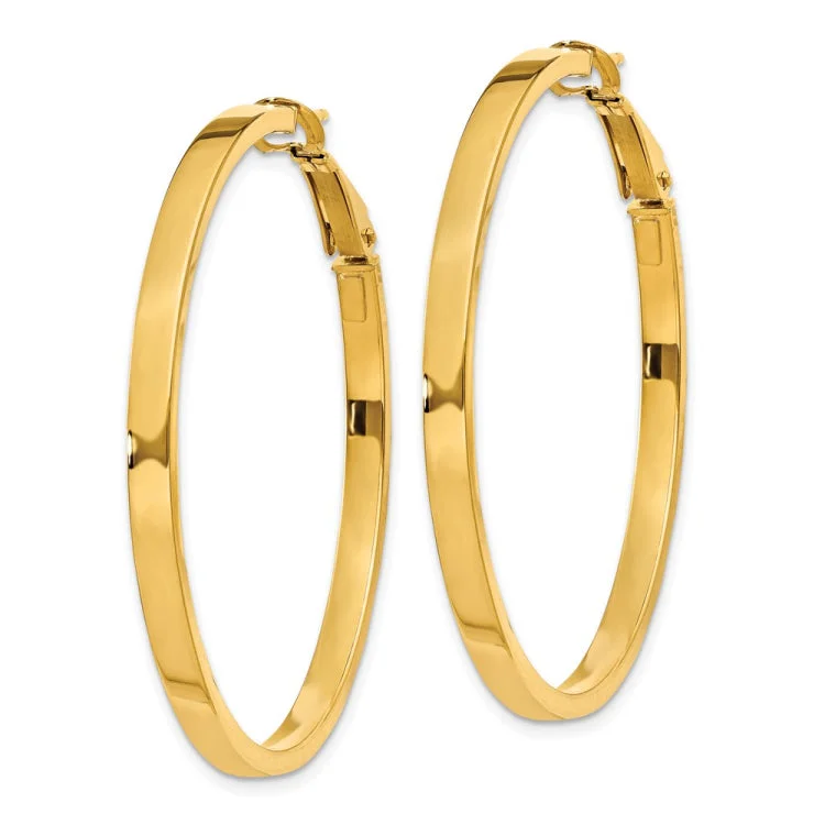 simple earrings for women-14k 3x40mm Polished Square Tube Round Hoop Earrings