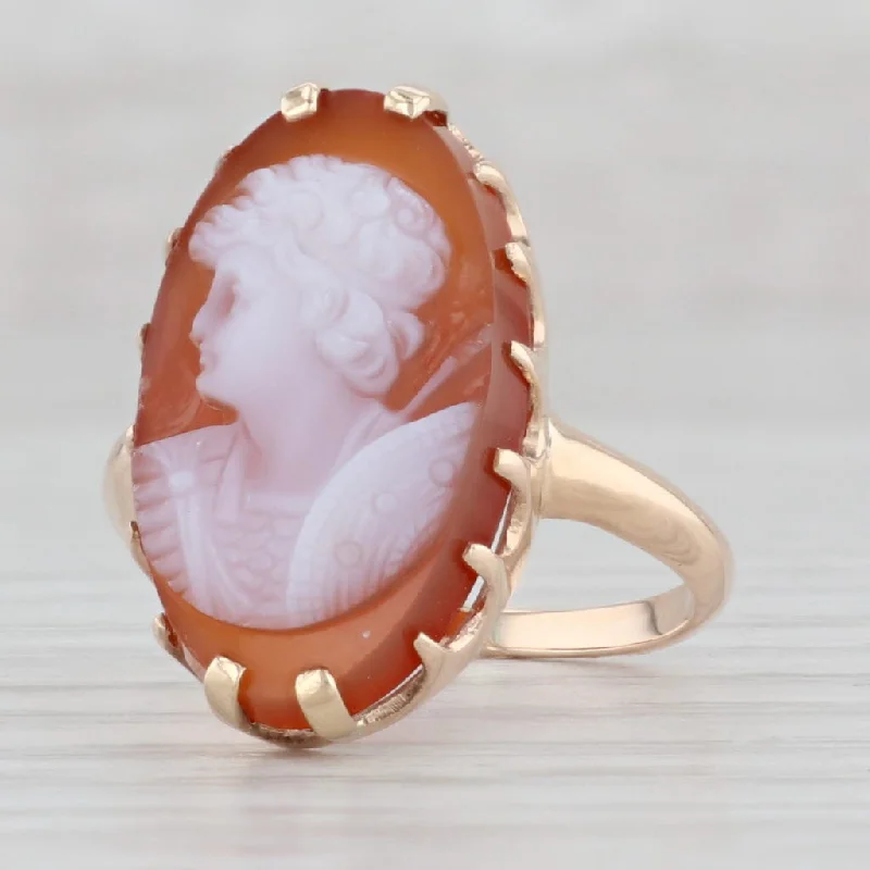 engagement rings with alternating diamonds and gemstones for women-Antique Sardonyx Cameo Ring 10k Yellow Gold Size 6 Figural