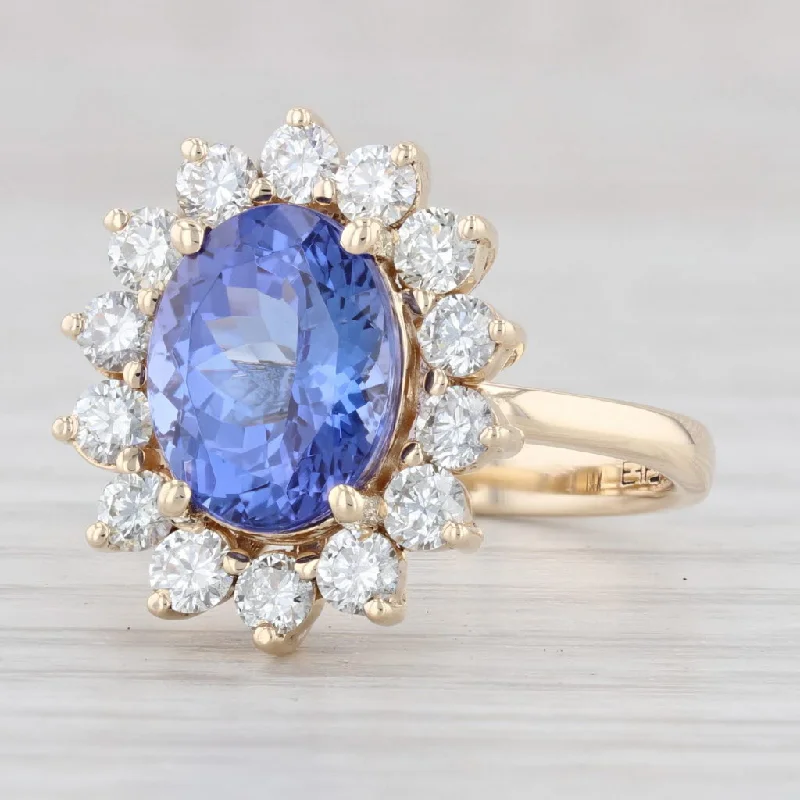 engagement rings with colored stones for women-Effy 4.43ctw Tanzanite Diamond Halo Ring 14k Yellow Gold Size 6.75-7