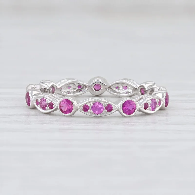 engagement rings with white gold bands for women-New Beverley K .63ctw Ruby Eternity Ring 14k White Gold Size 5.75 Stackable Band