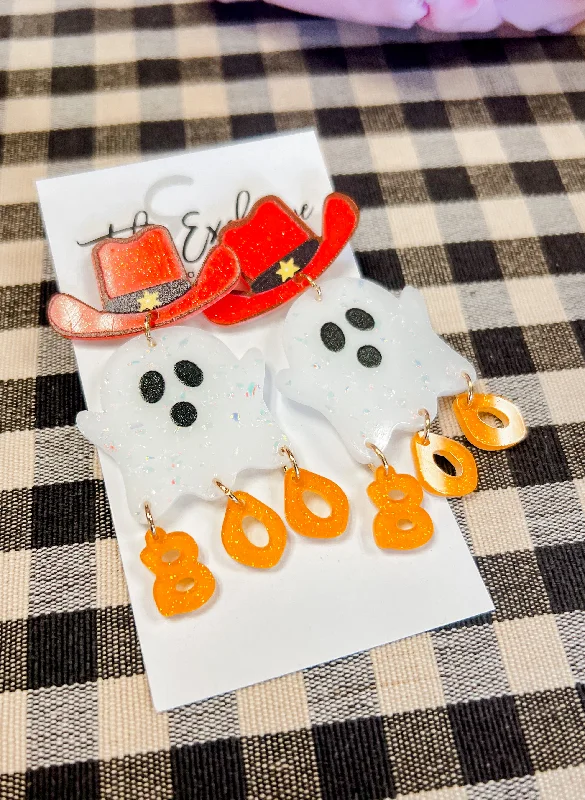 flower stud earrings for women-Cowgirl Ghost Boo Earrings