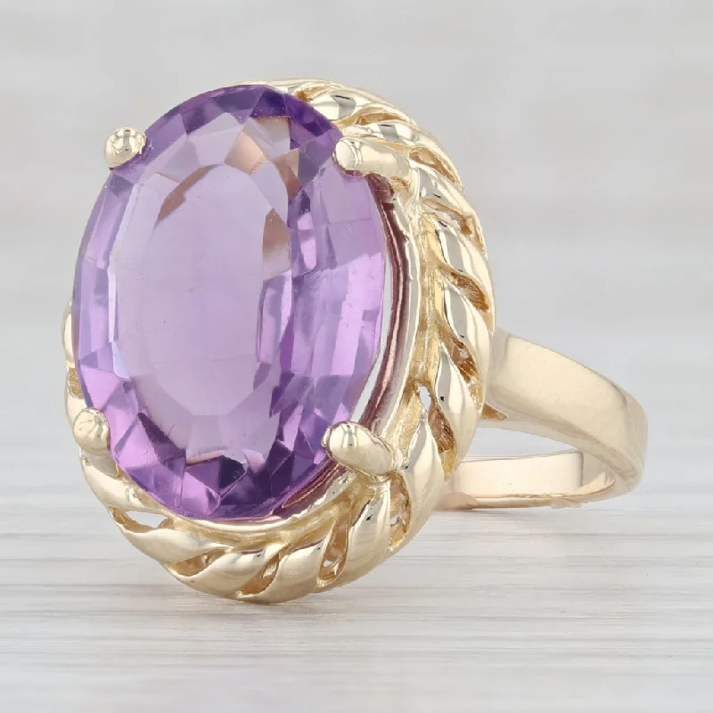 engagement rings with alternating diamonds and gemstones for women-8ct Oval Amethyst Solitaire Ring 14k Yellow Gold Size 8