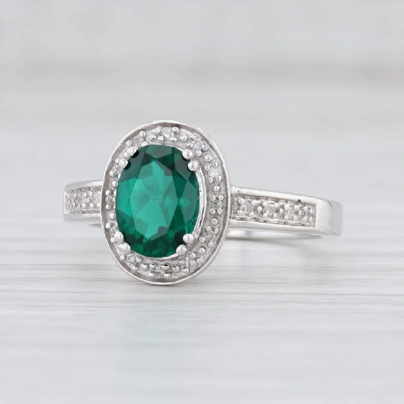 wide band engagement rings for women-New Lab Created Emerald Diamond Halo Ring 10k White Gold Sz 6.75 May Birthstone