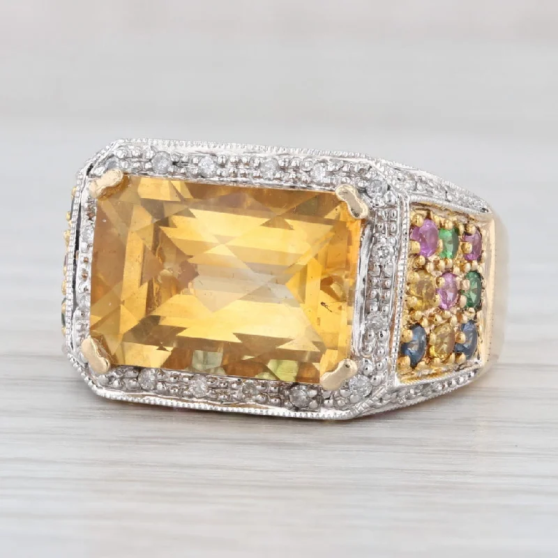 timeless engagement rings for women-9.44ctw Citrine Sapphire Zircon Tsavorite Diamond Halo Cocktail Ring 14k Gold