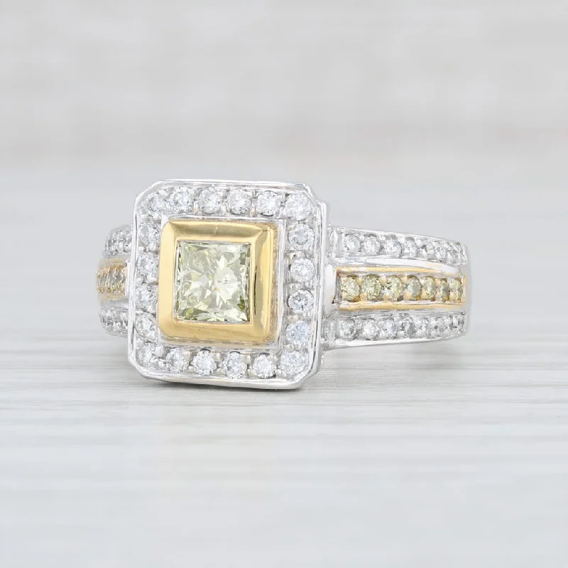 princess cut engagement rings for women-1.43ctw Yellow & White Diamond Halo Ring 22k 18k Gold Size 7.75Cocktail