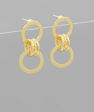 diamond hoop earrings for women-Linked Ring Metal Earrings