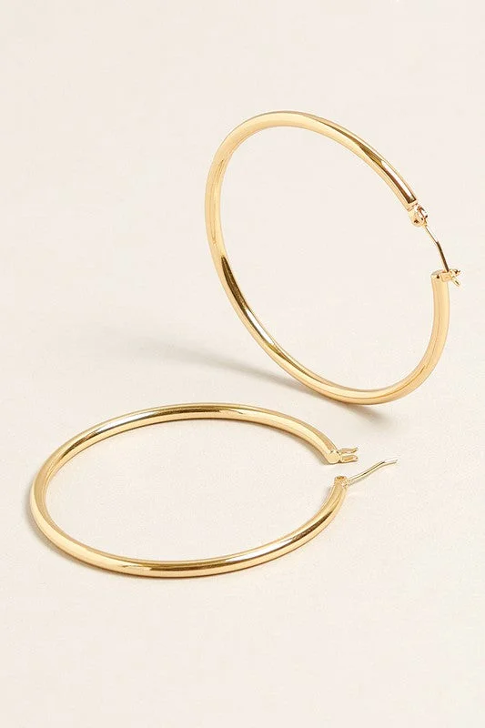 trendy drop earrings for women-OE: M-14K Gold Dipped Pin Catch Hoop Earrings