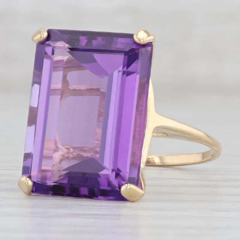 yellow gold engagement rings for women-14ct Emerald Cut Amethyst Solitaire Ring 14k Yellow Gold Size 9