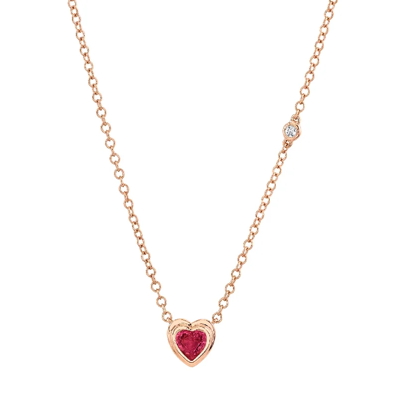 statement gold necklaces for women-MINI ME RUBY BEZEL HEART NECKLACE