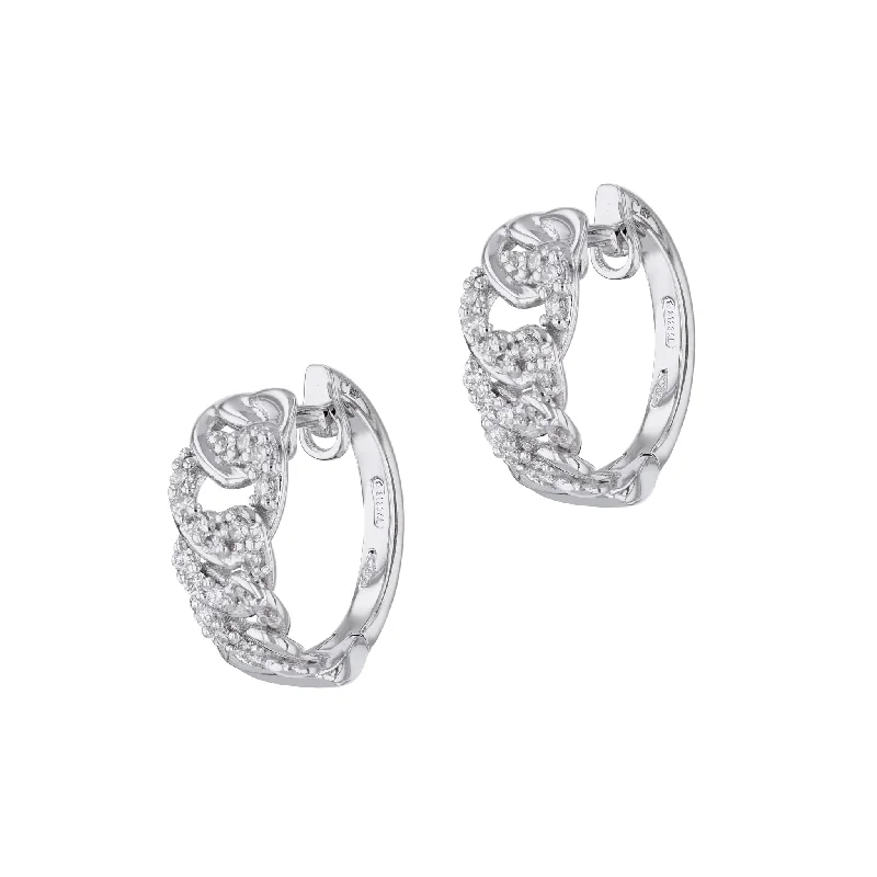 chandelier earrings for women-White Gold Diamond Chain Link Hoop Earrings