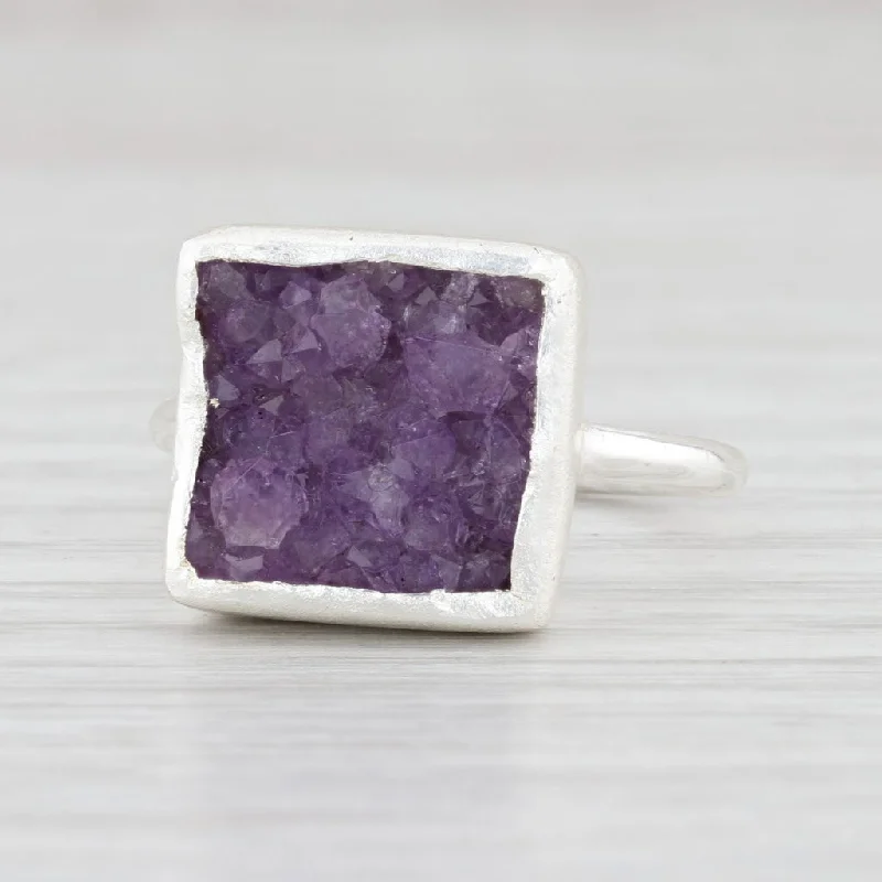 unique engagement rings for women-New Nina Nguyen Druzy Amethyst Ring Sterling Silver Size 7 Gemstone Statement