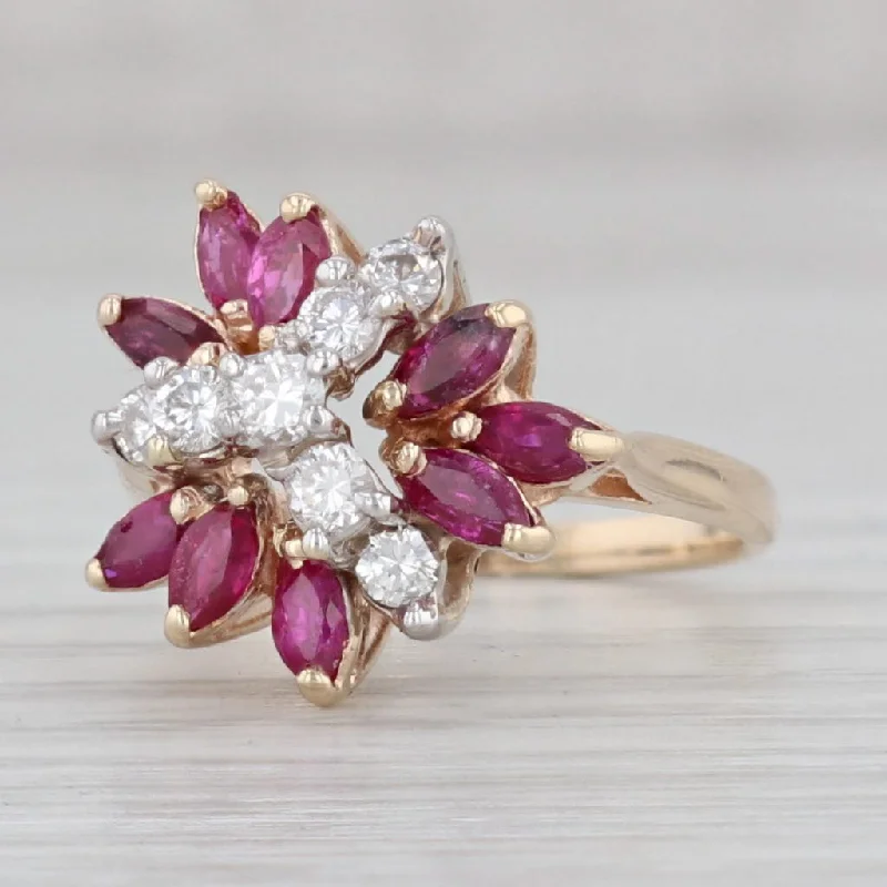 cushion cut engagement rings for women-1ctw Ruby Diamond Cluster Ring 14k Yellow Gold Size 3