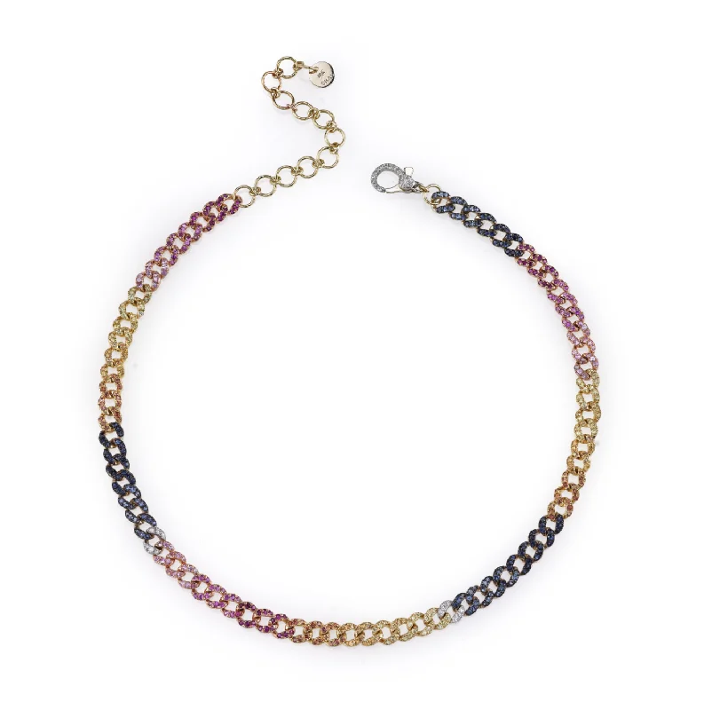 sterling silver choker necklaces for women-RAINBOW PAVE MINI LINK CHOKER