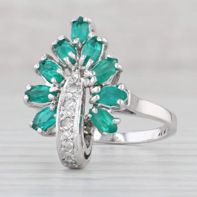 princess-cut diamond engagement rings for women-0.87ctw Lab Created Emerald Diamond Cluster Ring 14k White Gold Size 5 Cocktail