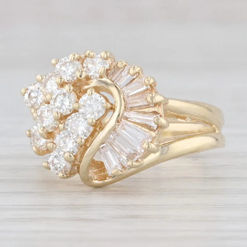 vintage-inspired engagement rings for women-0.90ctw Diamond Cluster Heart Ring 14k Yellow Gold Size 6 Cocktail