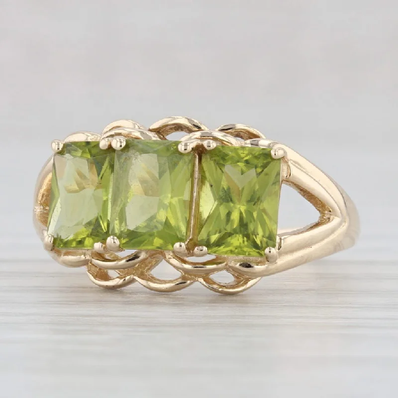 affordable solitaire engagement rings for women-2.85ctw Peridot 3-Stone Ring 14k Yellow Gold Size 7 August Birthstone