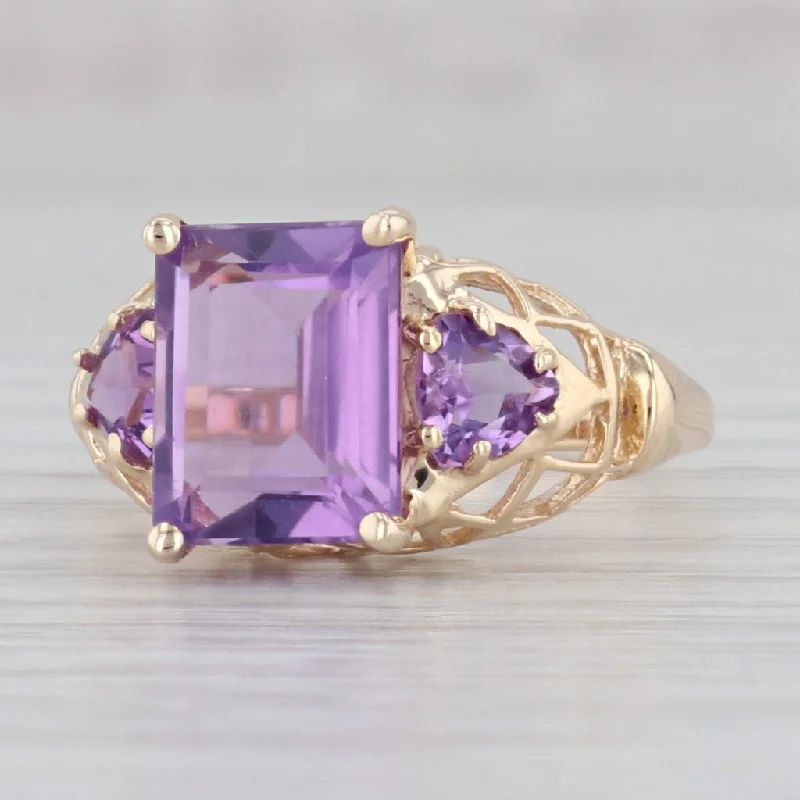 engagement rings with colored stones for women-3.68ctw Emerald Cut Amethyst Ring 14k Yellow Gold Size 7.25