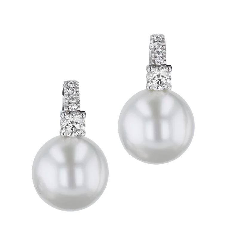 long dangly earrings for women-Pearl and Diamond White Gold Drop Earrings